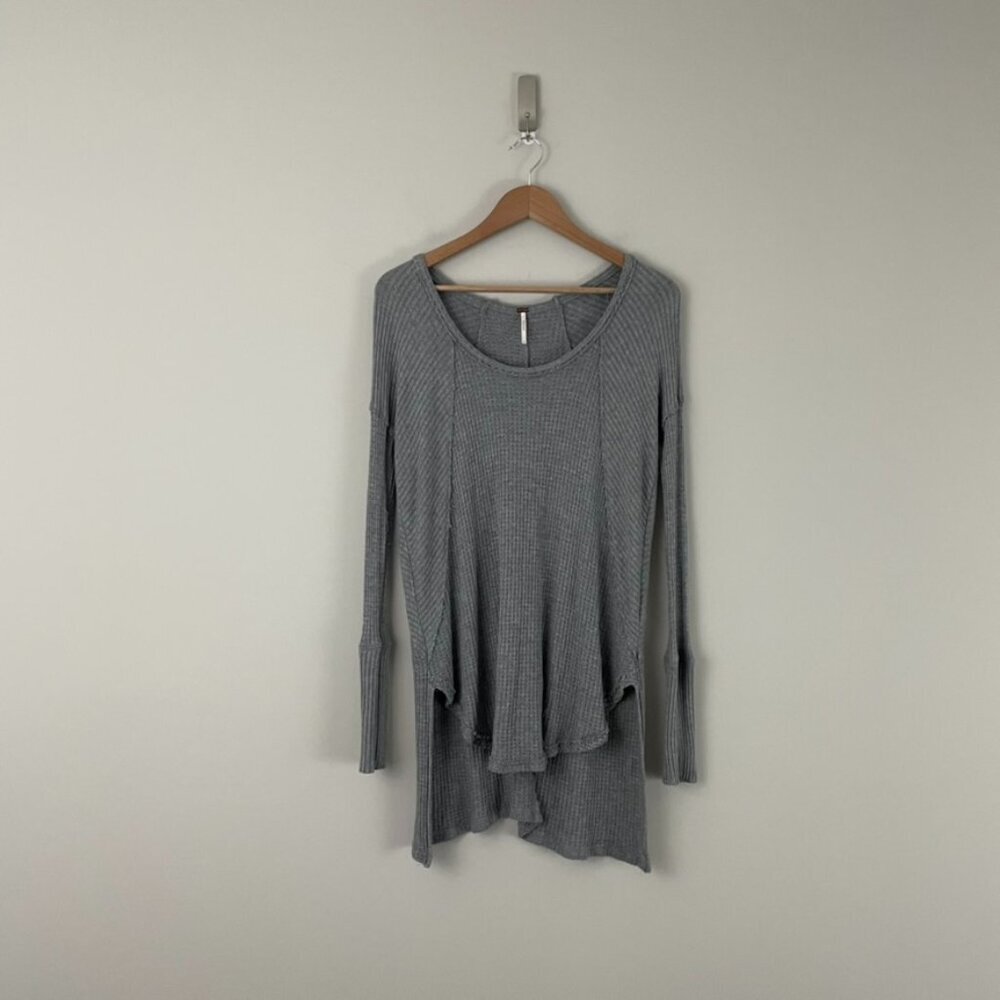 Free People Gray Ventura Thermal Knit Tunic Top Size Small
